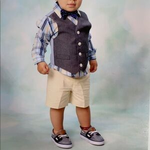 Nautica 4 Piece dapper don Vest Bow Tie Short set little gentleman 24 months
